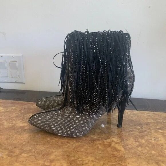 *ANDIAMO AFRINGE SPARKLE FRINGED STILETTO BOOTIE SIZE 6.5 * - Picture 11 of 13
